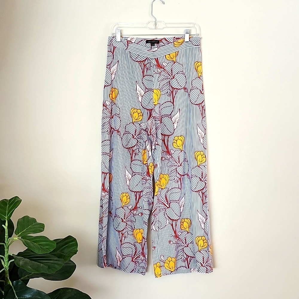 For Cynthia linen, blend wide leg ankle palozzo pants, stripes, floral, small